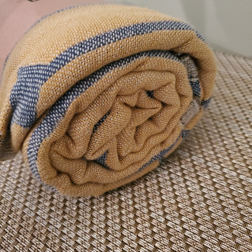 SandCloud Yellow & Blue Striped Turkish Towel New - Picture 10 of 11